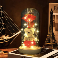 Комплект Rose of Love, троянда в скляній колбі з підсвіткою та ведмедик I LOVE YOU